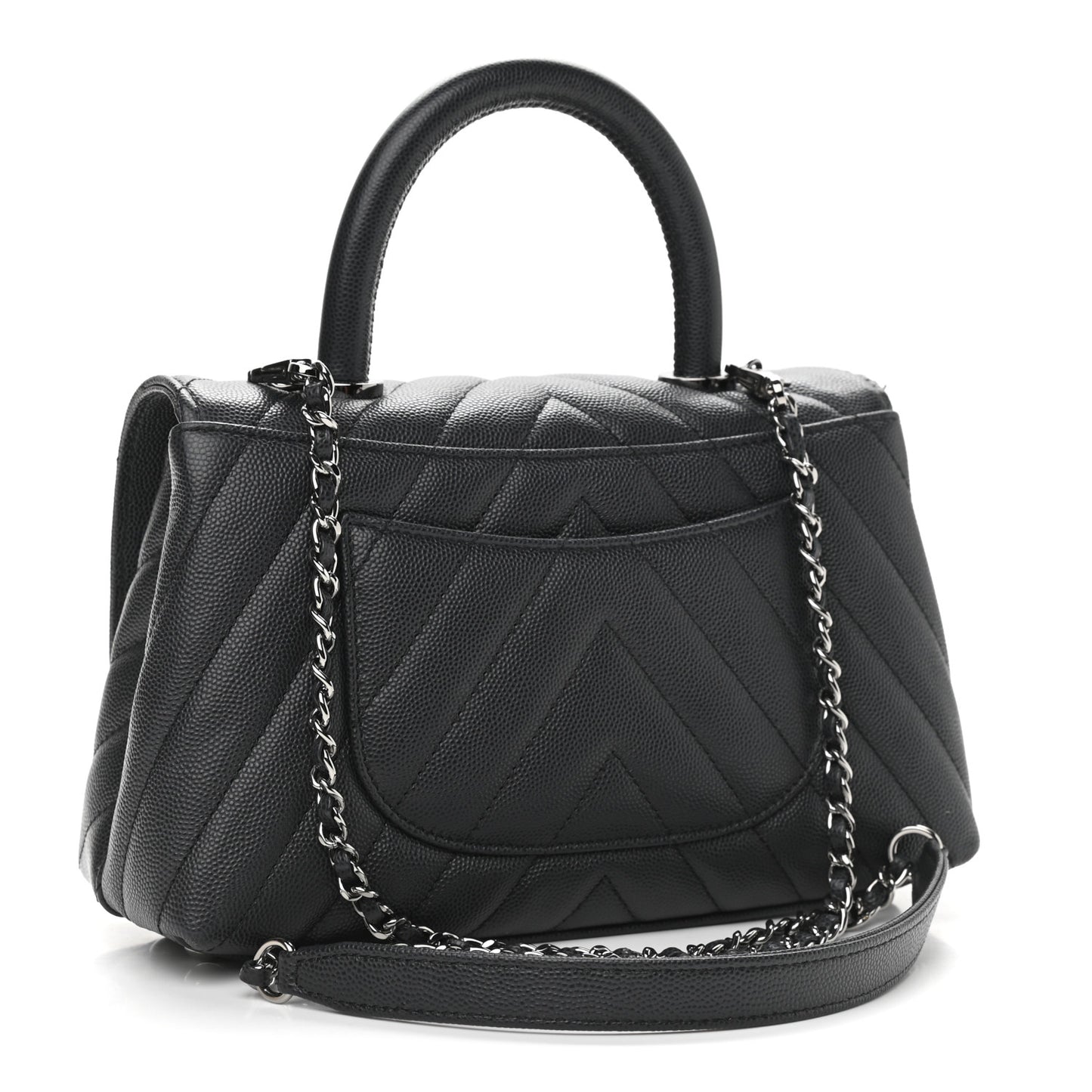 Caviar Chevron Quilted Mini Coco Handle Flap Dark Grey