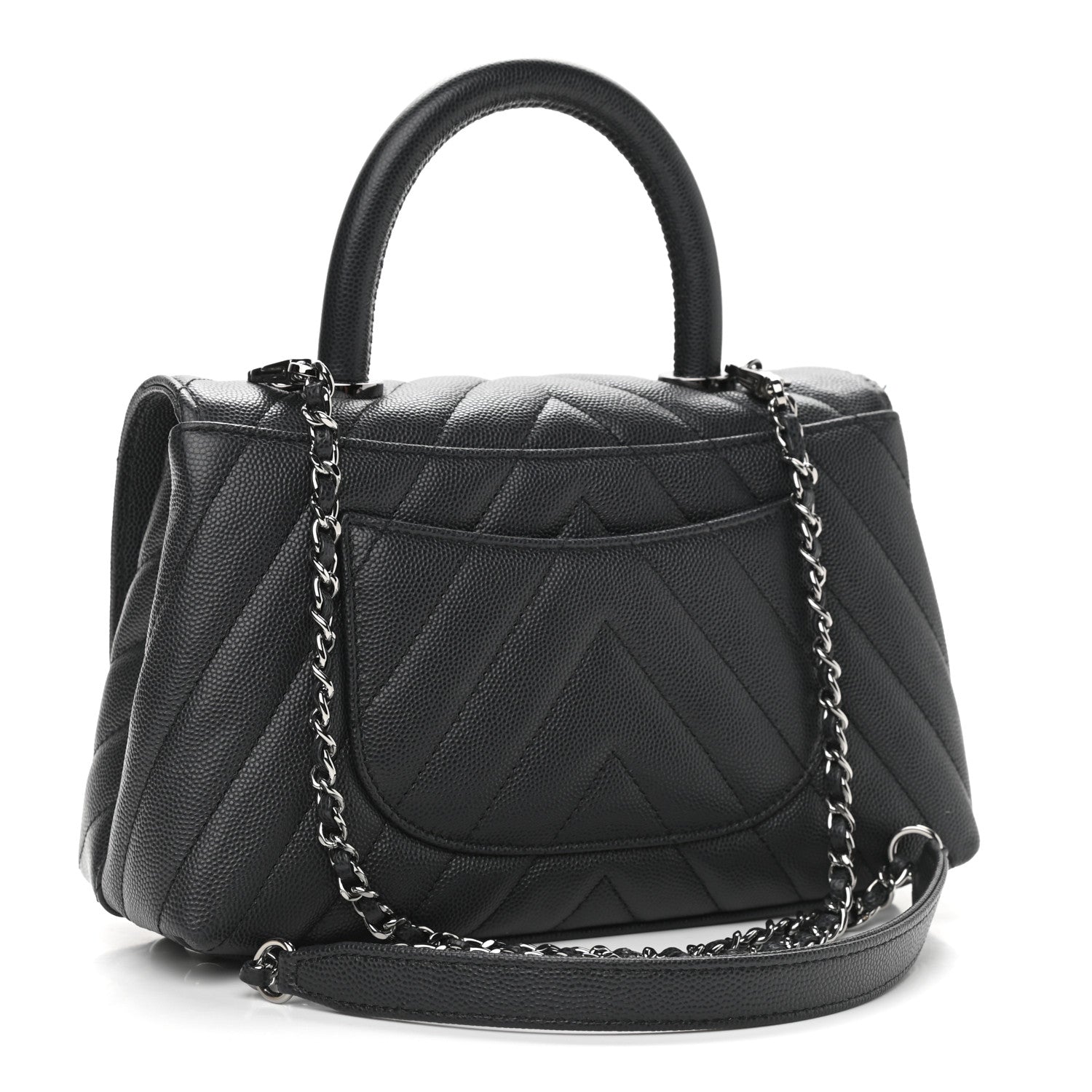 Chanel Caviar Chevron Quilted Mini Coco Handle Flap Dark Grey 3 of 12