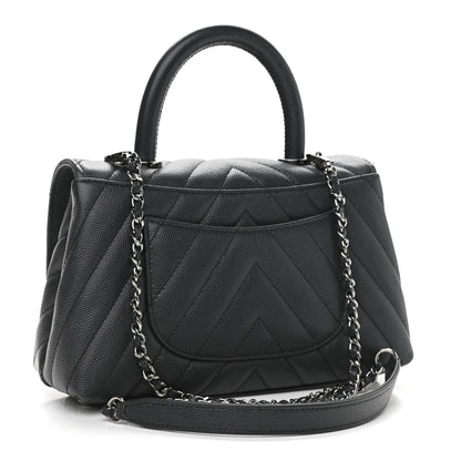 Chanel Caviar Chevron Quilted Mini Coco Handle Flap Dark Grey 3 of 12