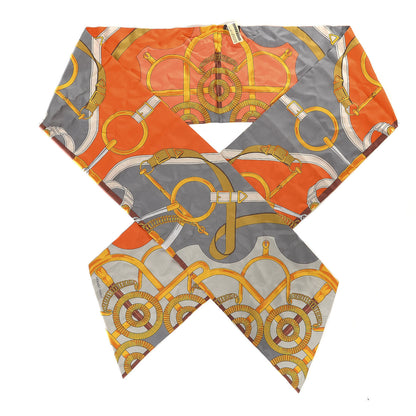 Hermes Silk Eperon D'Or Remix Maxi Twilly Orange Gris Or 1 of 5
