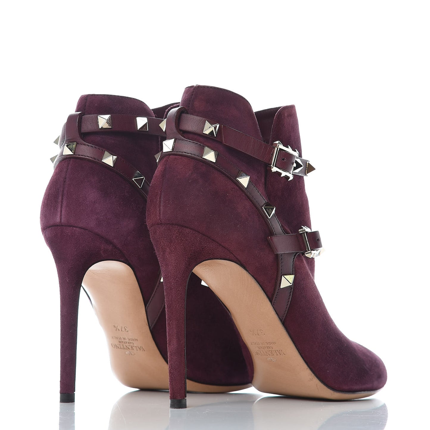 Suede Rockstud Double Buckle 100mm Ankle Boots 37.5 Rubin