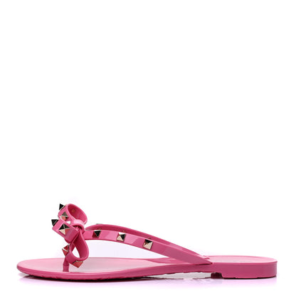 Valentino Garavani PVC Jelly Rockstud Bow Thong Sandals 38 Pink 1 of 9