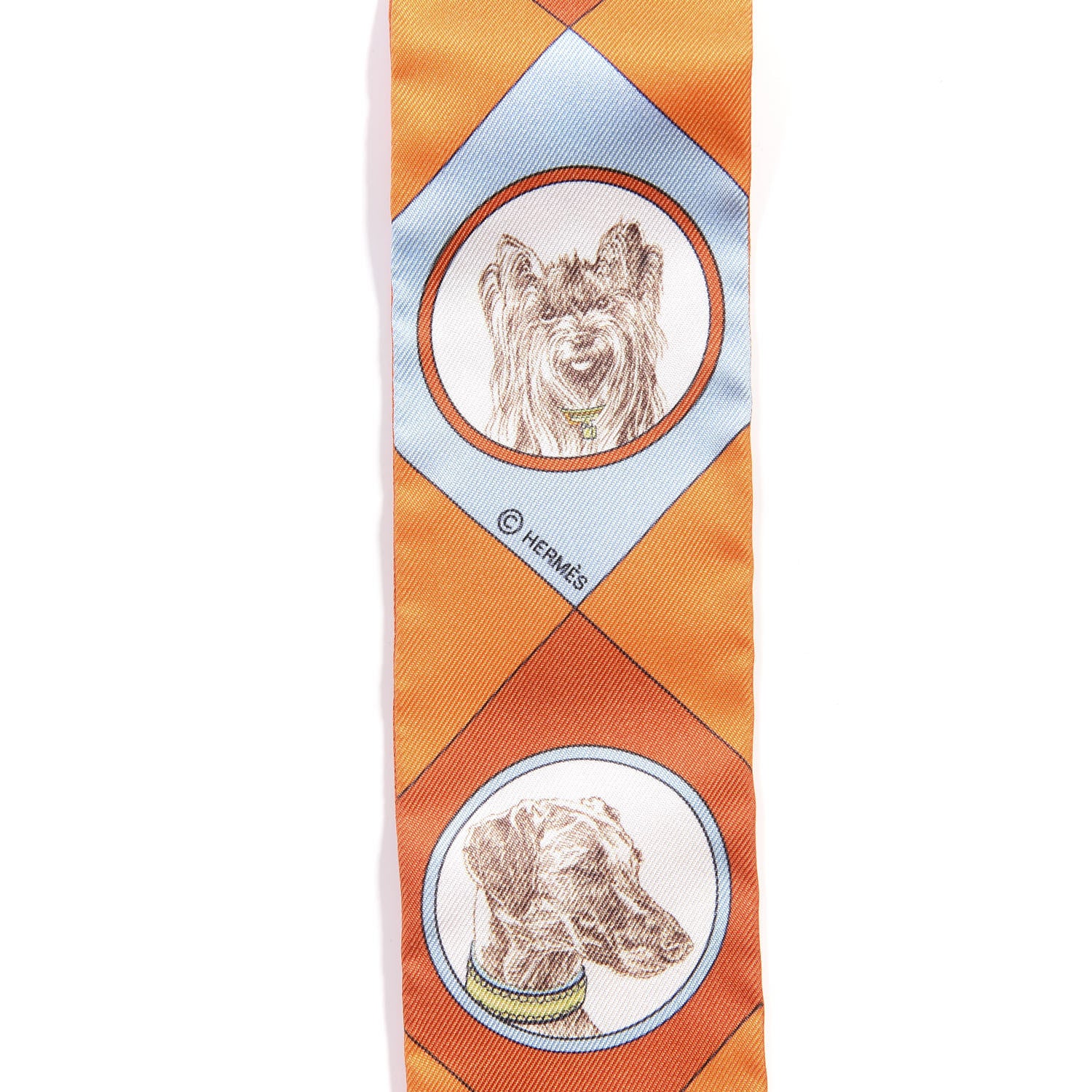Hermes Silk Colliers Et Chiens Twilly Potiron Orange Ciel 3 of 5