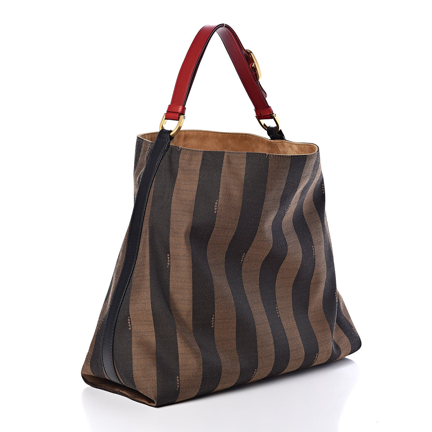 Fendi Pequin Cuoio Vegetale Large Hobo Tobacco Rosso Black 3 of 11