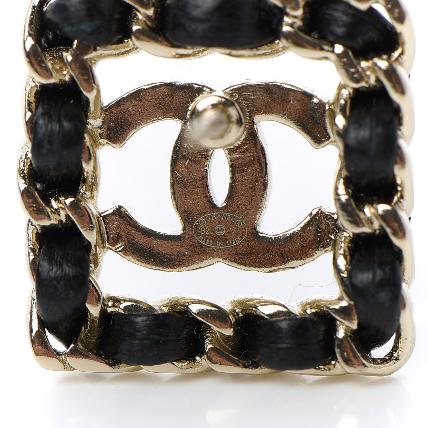 Chanel Crystal Lambskin Chain Sergeant Chanel Stud Earrings Black Gold 4 of 5