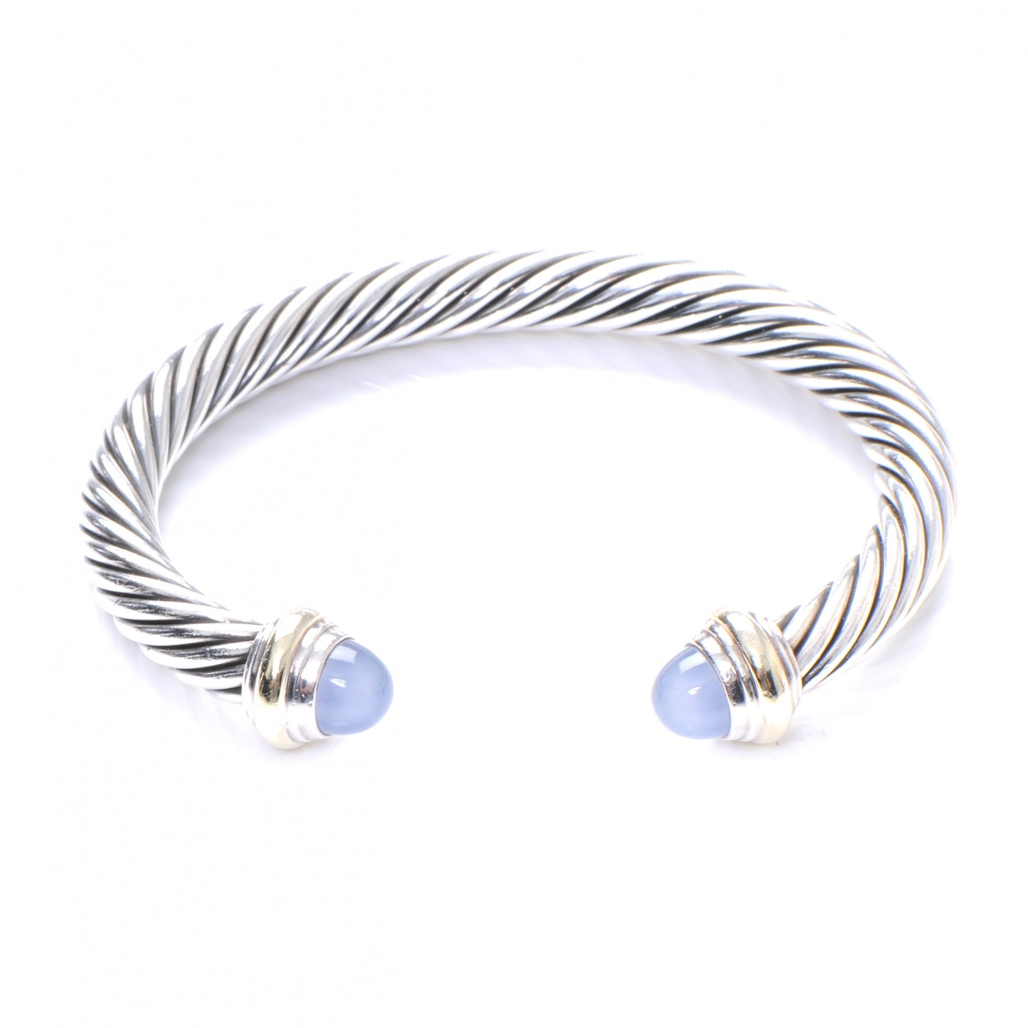 David Yurman Sterling Silver 14K Yellow Gold Chalcedony 7mm Cable Classics Bracelet 1 of 6