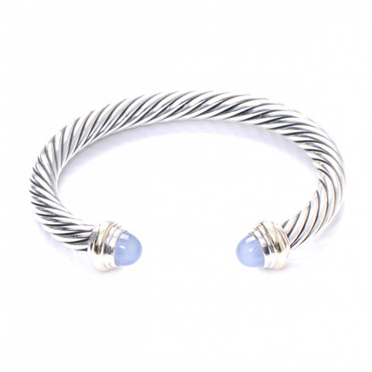 David Yurman Sterling Silver 14K Yellow Gold Chalcedony 7mm Cable Classics Bracelet 1 of 6
