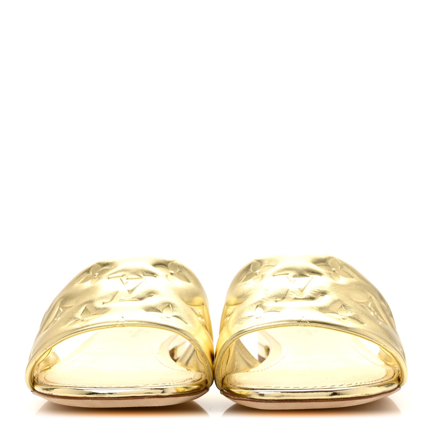 Metallic Lambskin Embossed Monogram Revival Flat Mules 38 Gold