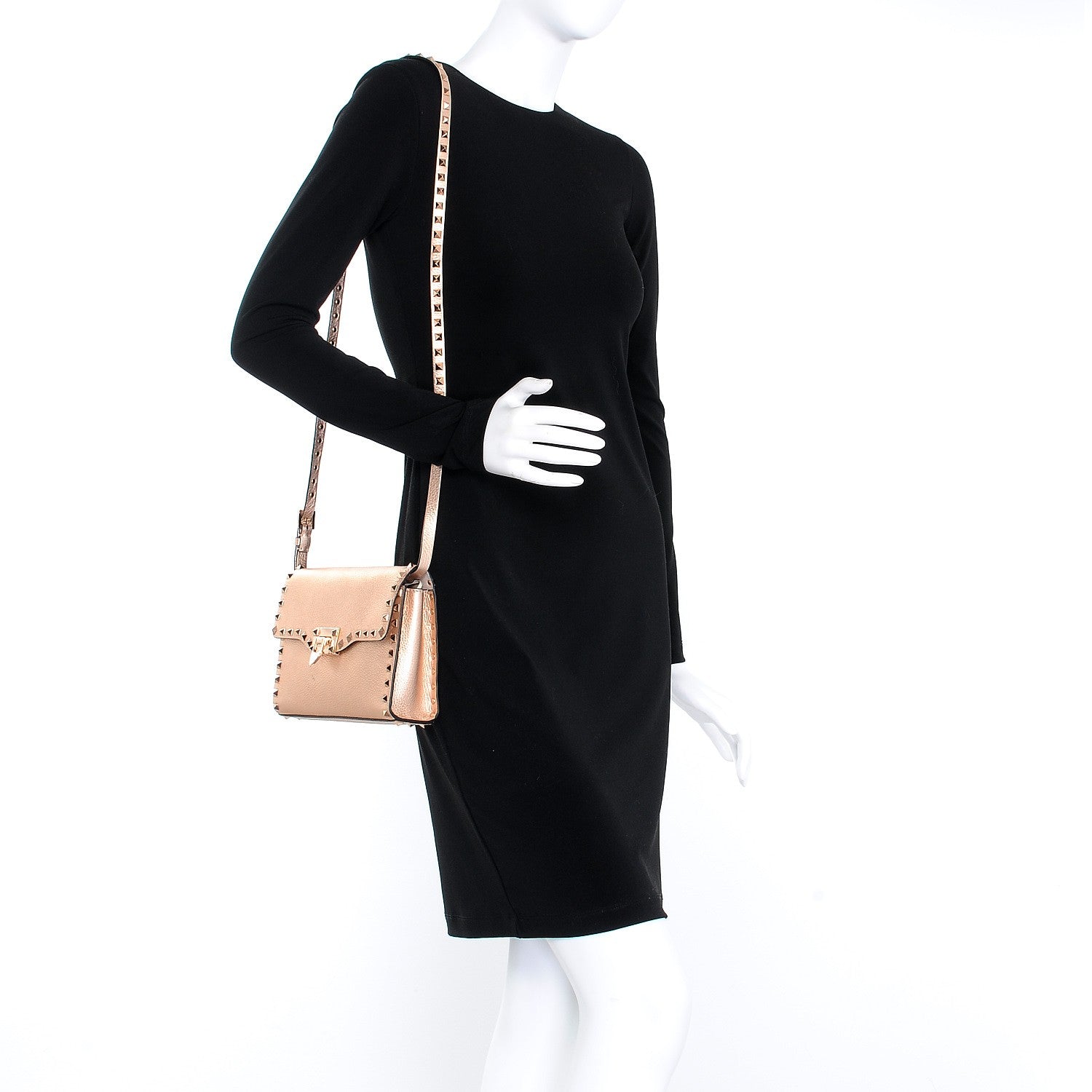 Valentino Garavani Metallic Pebbled Calfskin Medium Rockstud Flip Lock Crossbody Bag Rame 3 of 8
