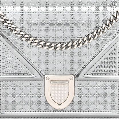 Christian Dior Metallic Patent Micro-Cannage Diorama Wallet on Chain Pouch Silver 7 of 12