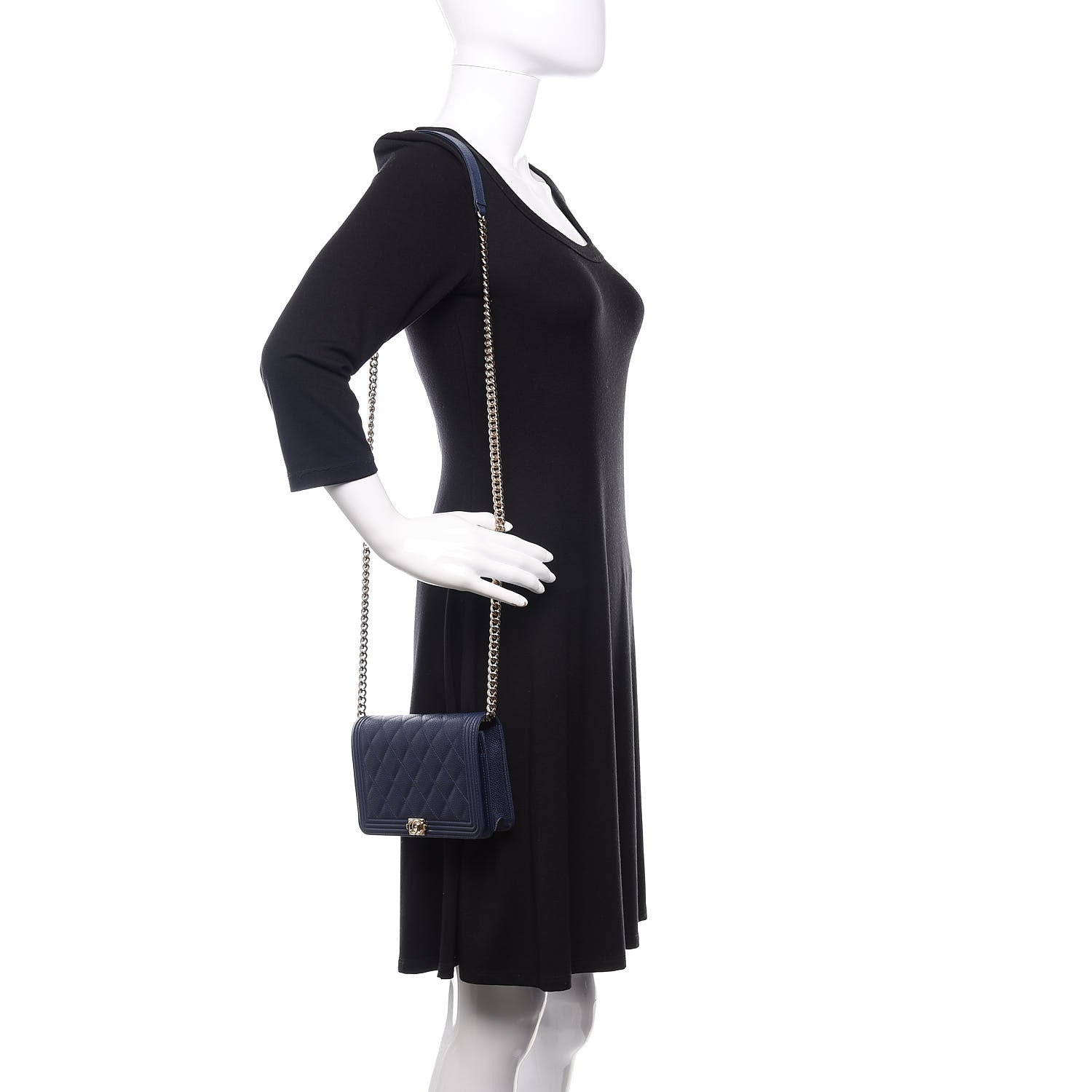 Chanel Caviar Quilted Boy Wallet On Chain WOC Navy 2 of 12
