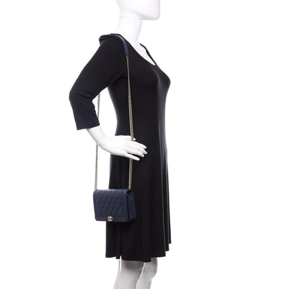 Chanel Caviar Quilted Boy Wallet On Chain WOC Navy 2 of 12