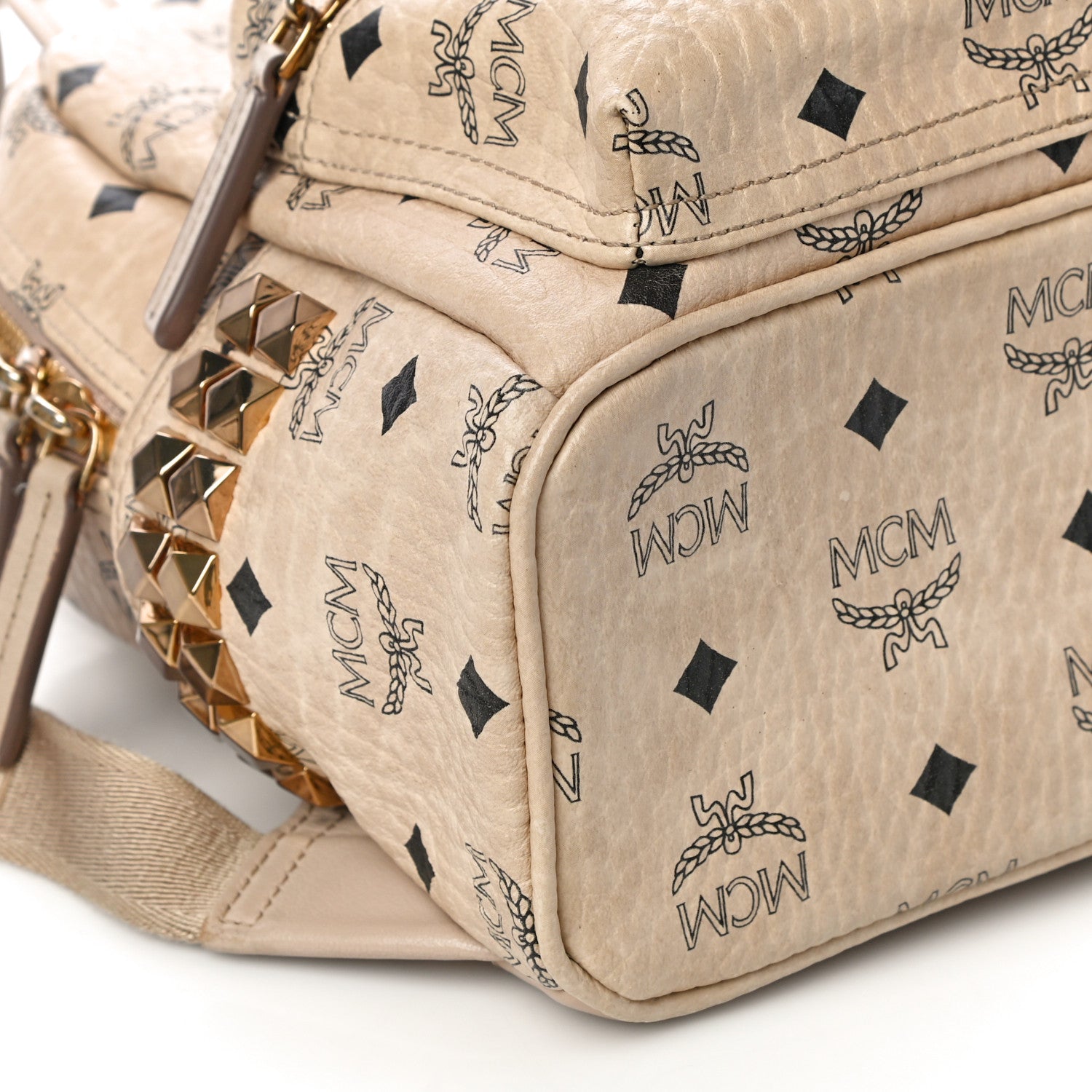 MCM Visetos Side Stud Mini Stark Backpack Beige 8 of 9