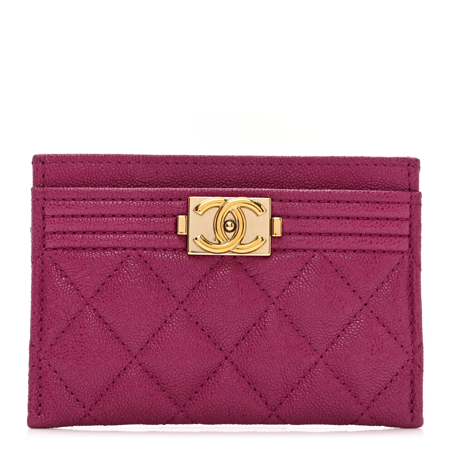 Caviar Quilted Boy Card Holder Fuchsia