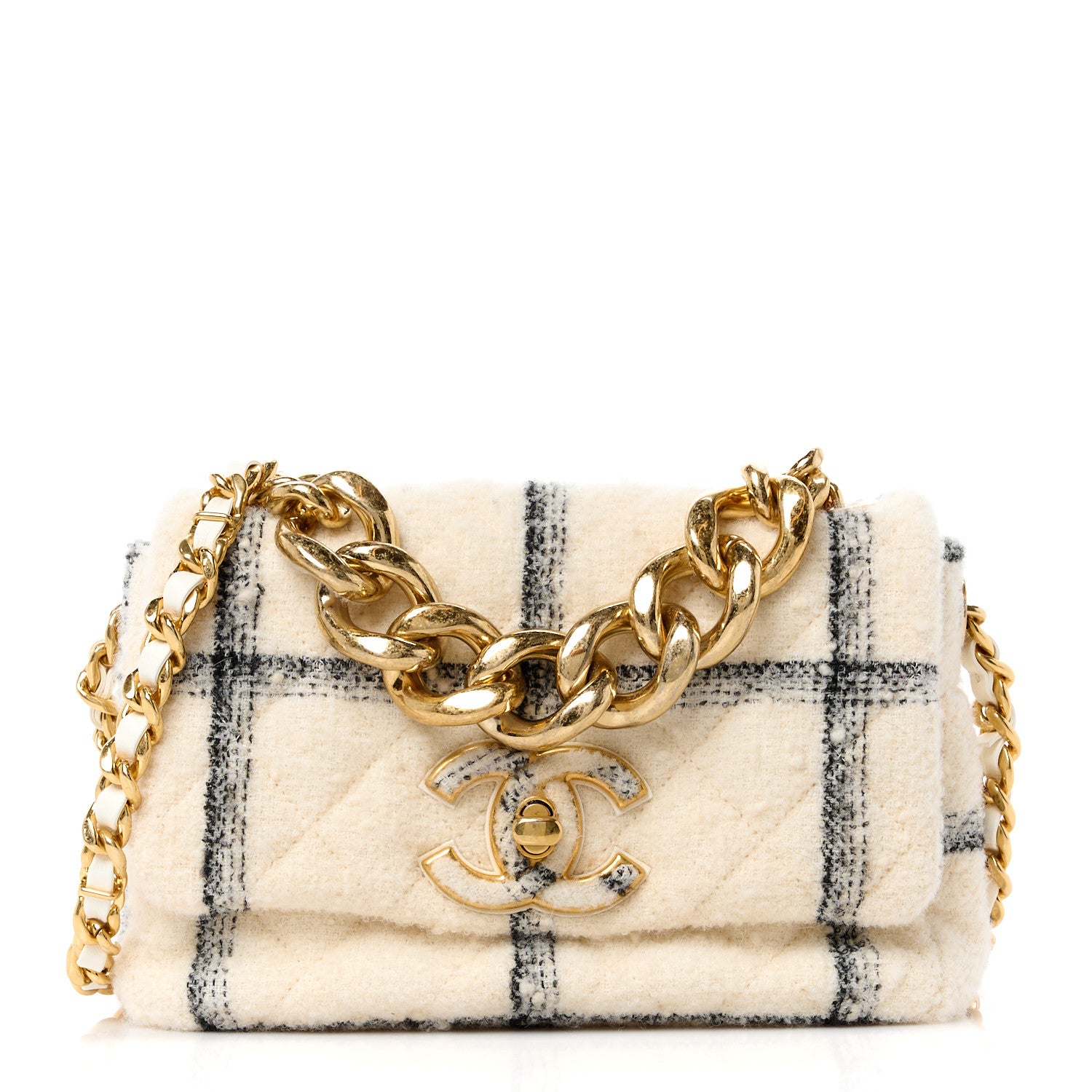 Chanel Wool Tweed Quilted Small Elegant Chain Flap White 1 of 11