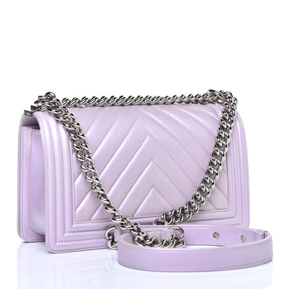Chanel Metallic Lambskin Chevron Quilted Medium Boy Flap Purple 3 of 11