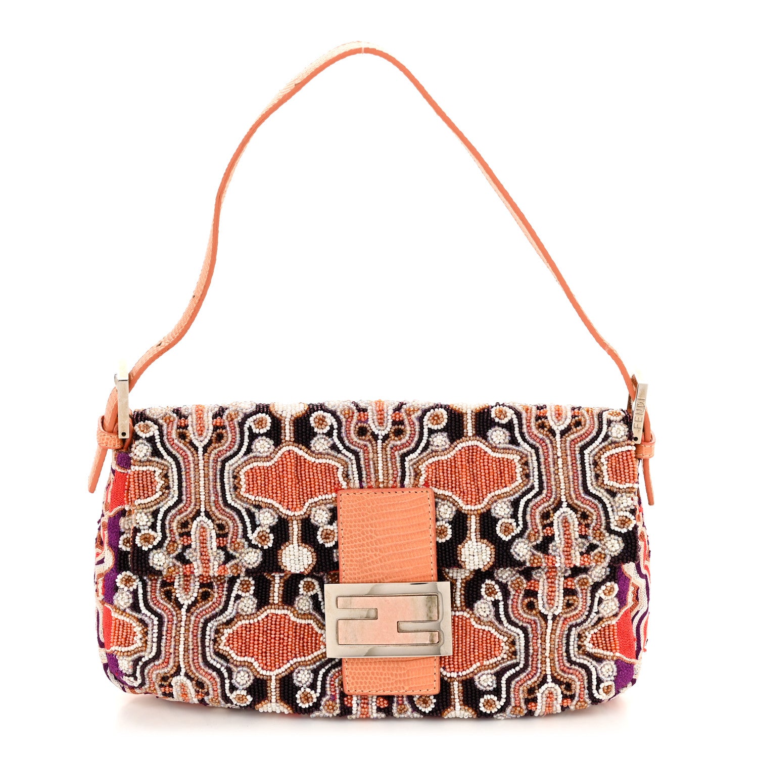 Fendi Beaded Lizard Baguette Pink 1 of 9