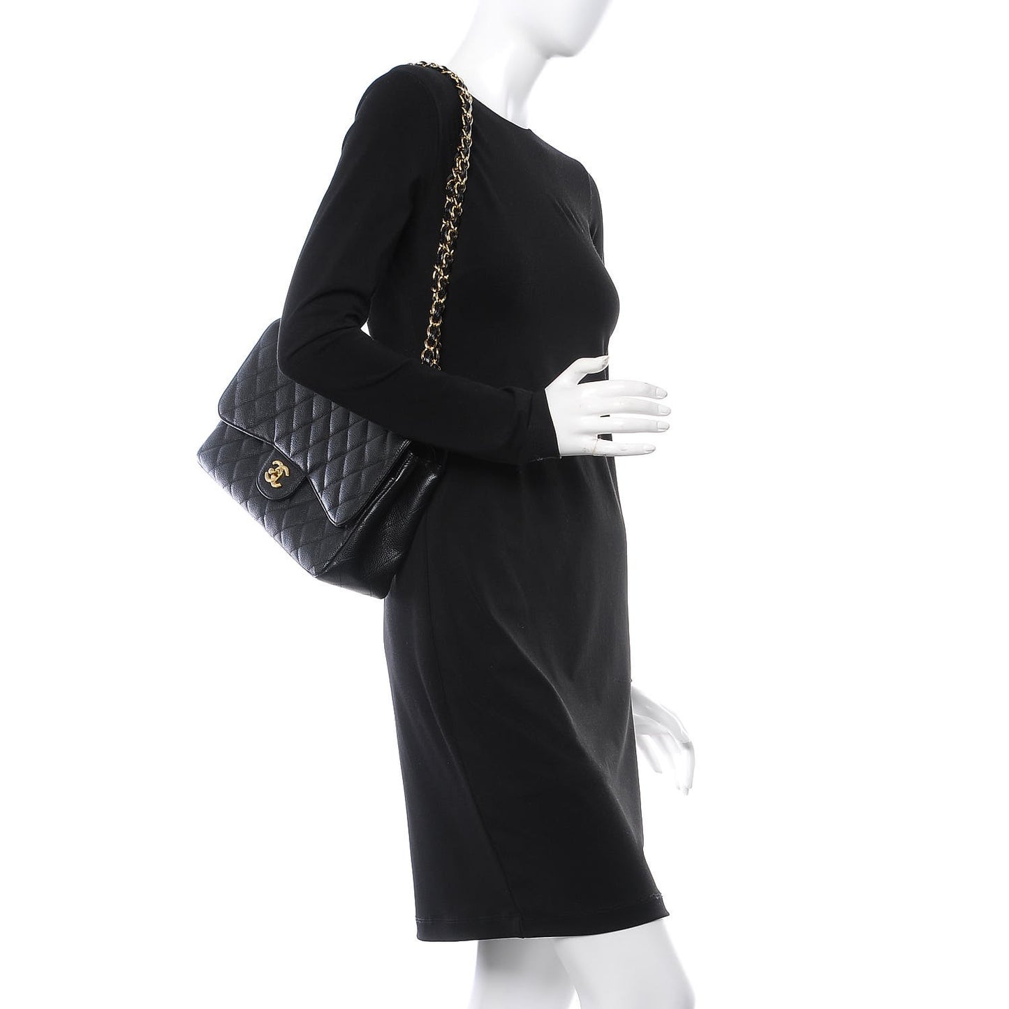 Caviar Quilted Jumbo Double Flap Black