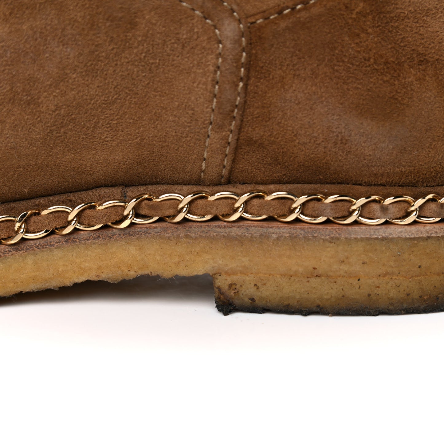 Kid Suede Shearling Womens Cap Toe Chain Short Boots 40.5 Light Brown Black