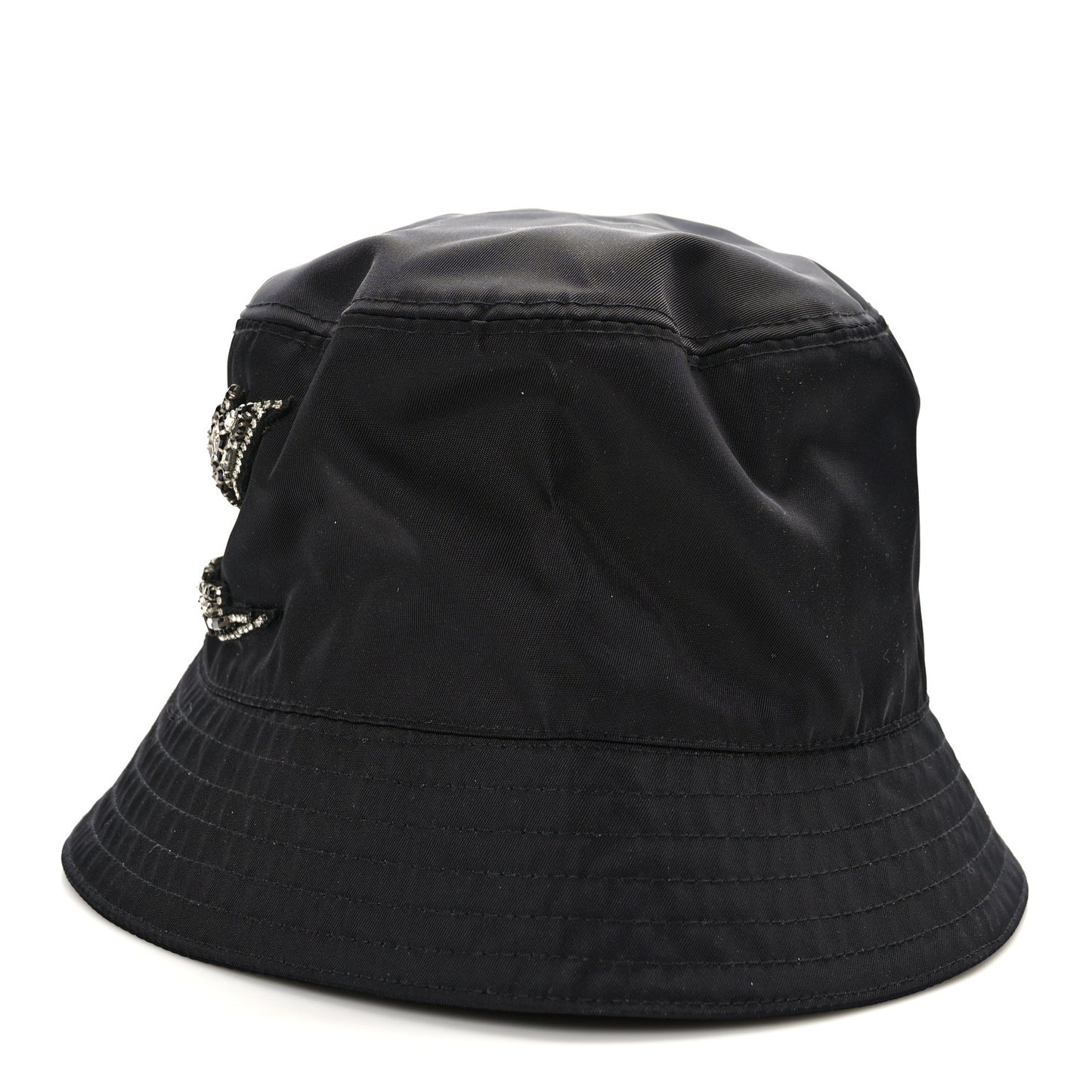 Nylon Crystal Metal Triangle Logo Lightning Bucket Hat M Black