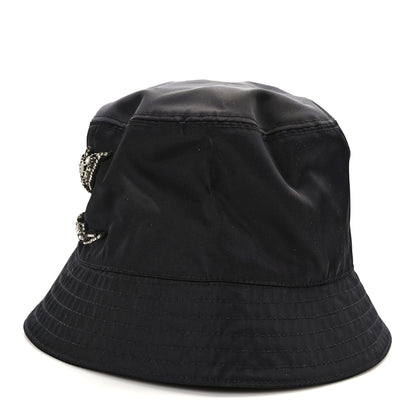 Prada Nylon Crystal Metal Triangle Logo Lightning Bucket Hat M Black 4 of 8