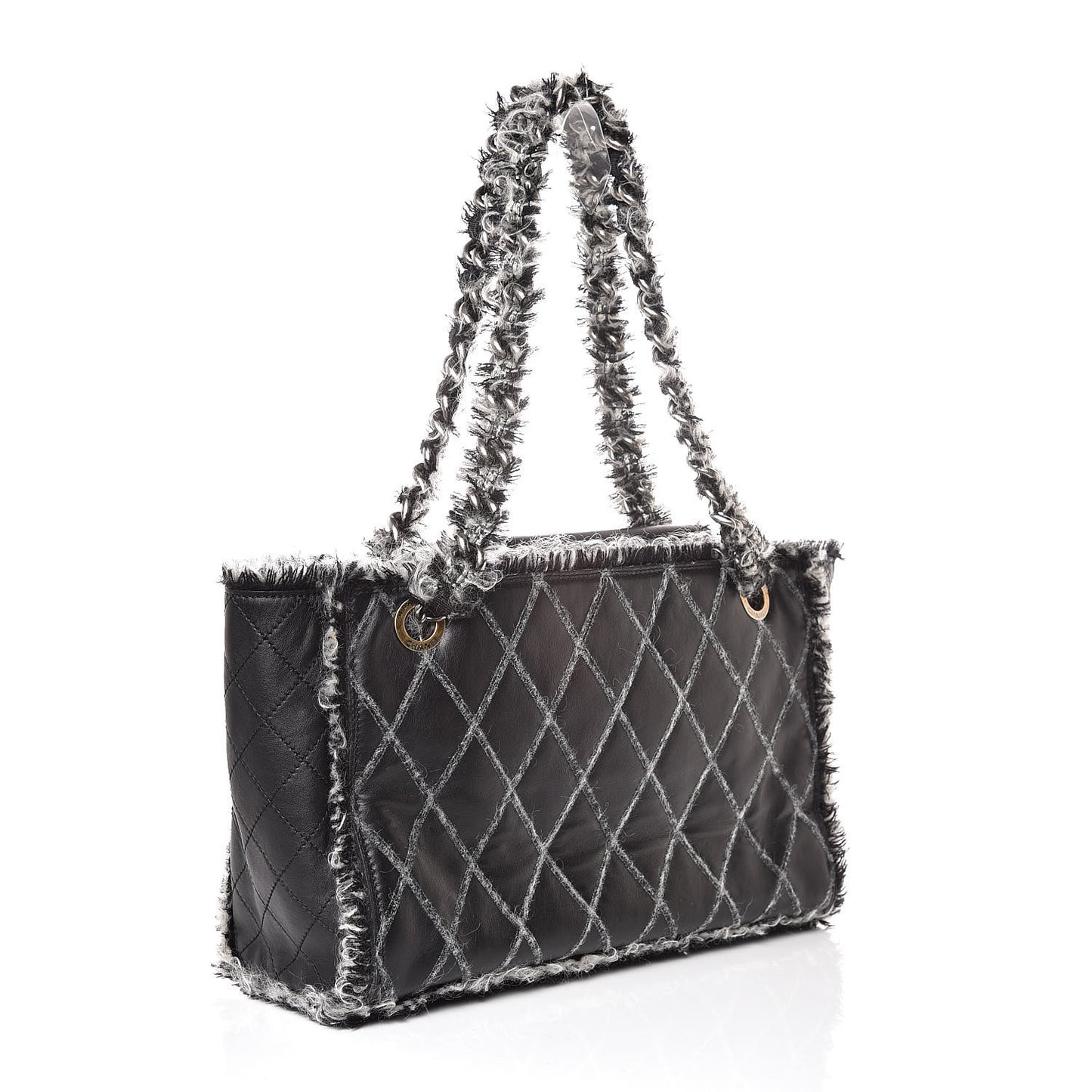 Tweed Calfskin Tweedy Shopping Tote Black