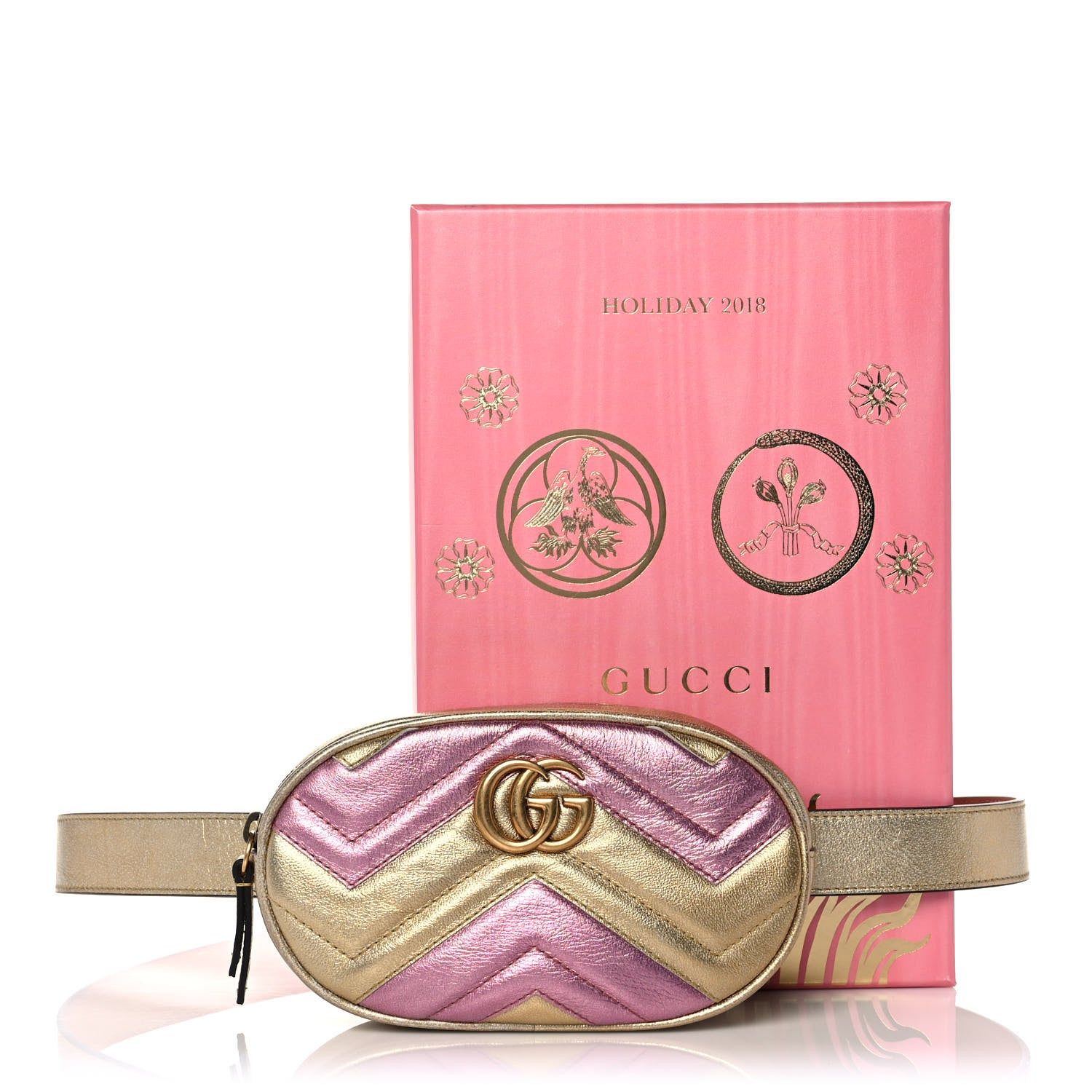 Gucci Metallic Nappa Matelasse Heart GG Marmont Belt Bag 85 34 Oro Vecchio Rosa 12 of 12