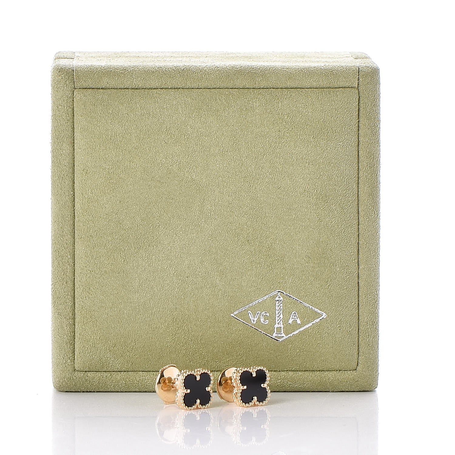 Van Cleef & Arpels 18K Yellow Gold Black Onyx Sweet Alhambra Earrings 5 of 5