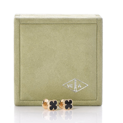 Van Cleef & Arpels 18K Yellow Gold Black Onyx Sweet Alhambra Earrings 5 of 5