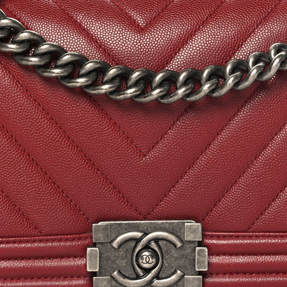 Chanel Caviar Chevron Quilted Medium Boy Flap Red 8 of 10