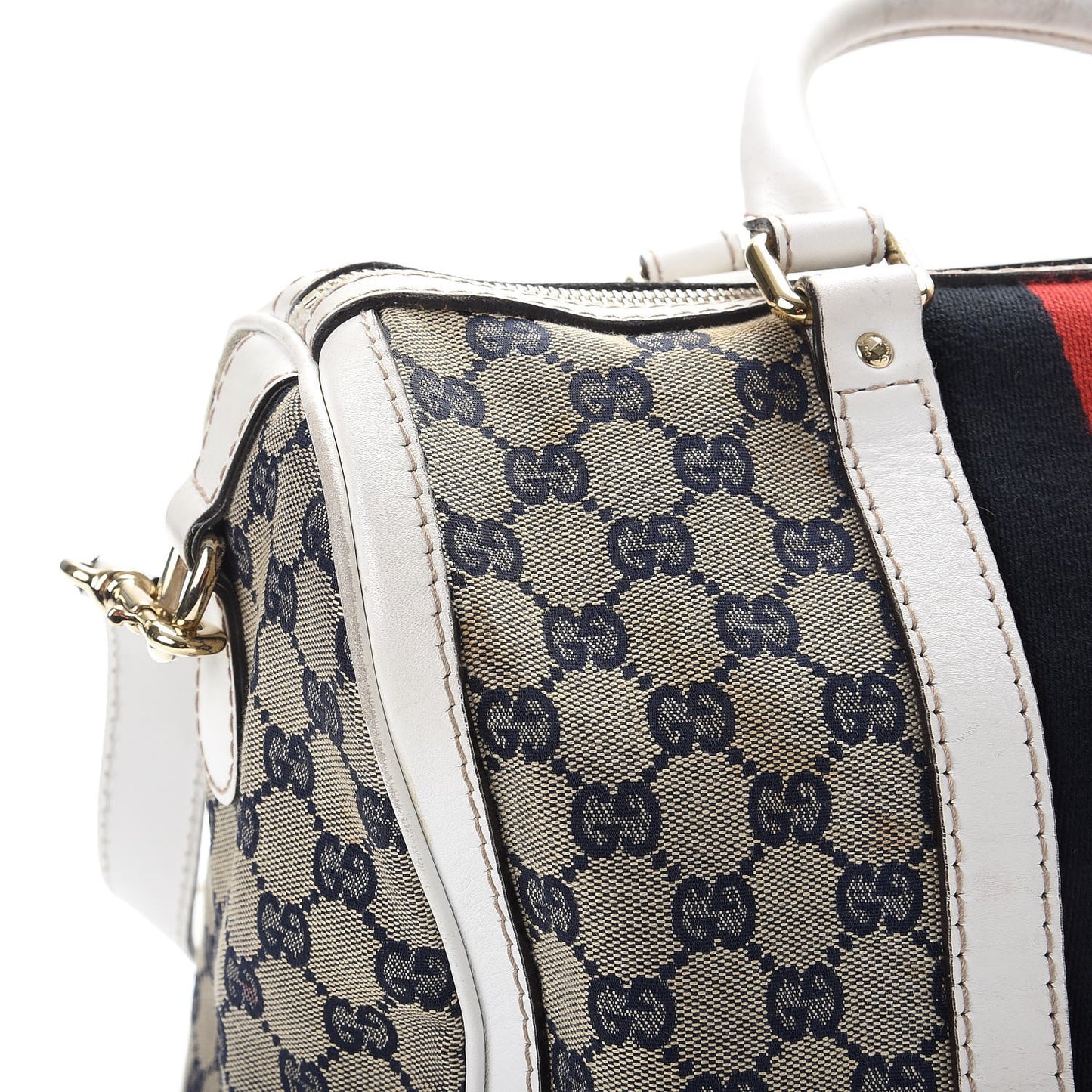 Monogram Selleria Calfskin Vintage Web Medium Boston Beige Blue Mystic White