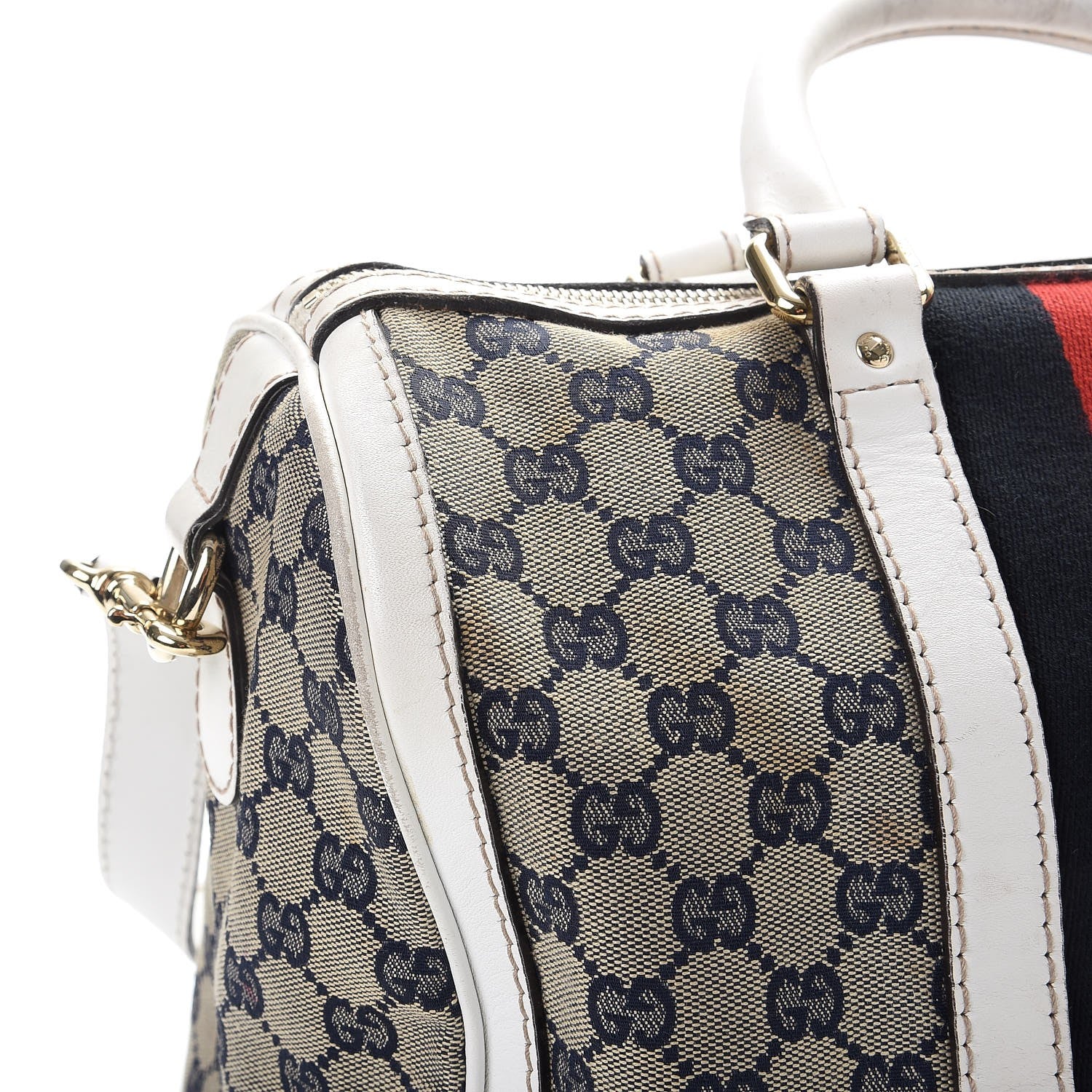 Gucci Monogram Selleria Calfskin Vintage Web Medium Boston Beige Blue Mystic White 22 of 32
