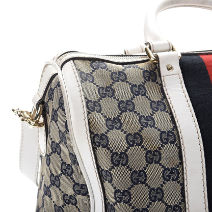 Gucci Monogram Selleria Calfskin Vintage Web Medium Boston Beige Blue Mystic White 22 of 32