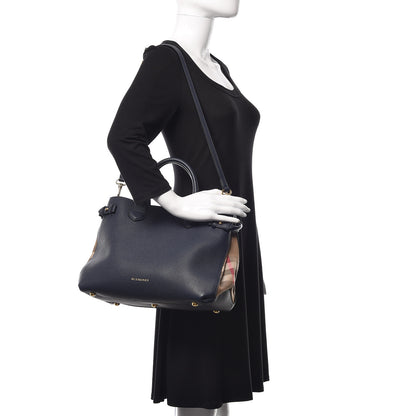 Burberry Grainy Calfskin House Check Medium Banner Tote Ink Blue 2 of 12