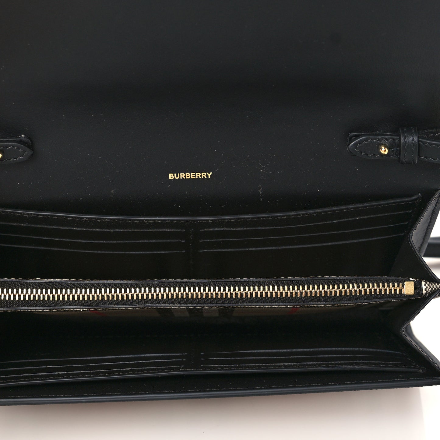 Calfskin Vintage Check Hannah Wallet with Detachable Strap Black