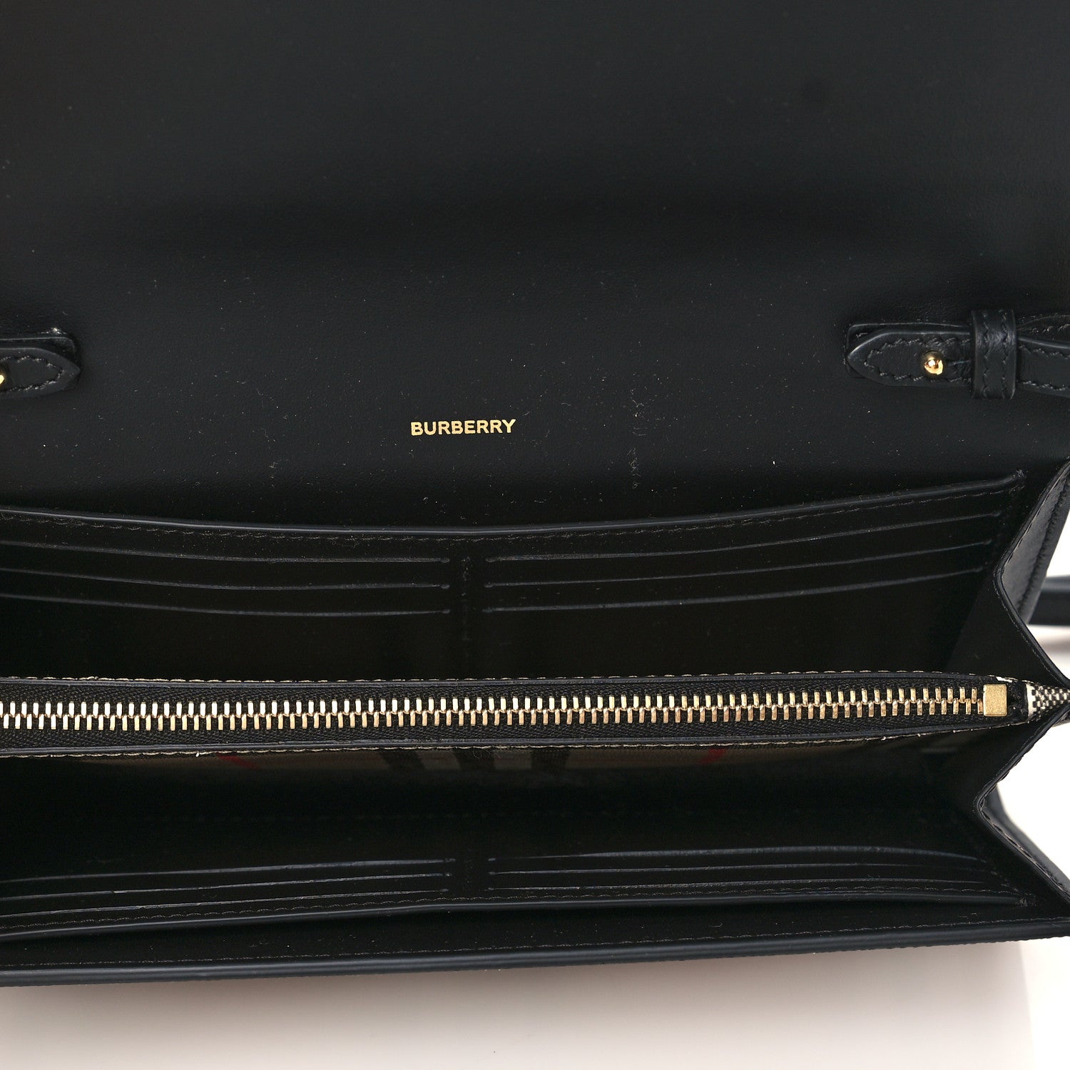 Burberry Calfskin Vintage Check Hannah Wallet with Detachable Strap Black 5 of 9