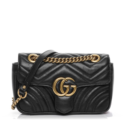 Gucci Calfskin Matelasse Mini GG Marmont Shoulder Bag Black 1 of 7