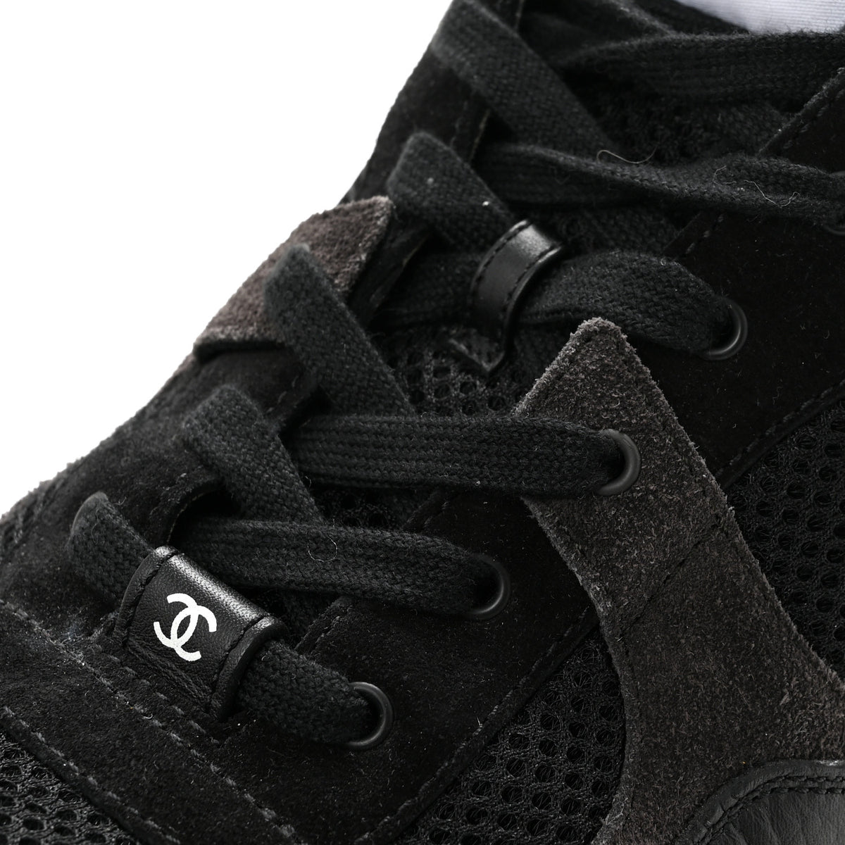 Chanel Mesh Suede Calfskin Grained Calfskin Mens CC Sneakers 44 Black White 11 of 11