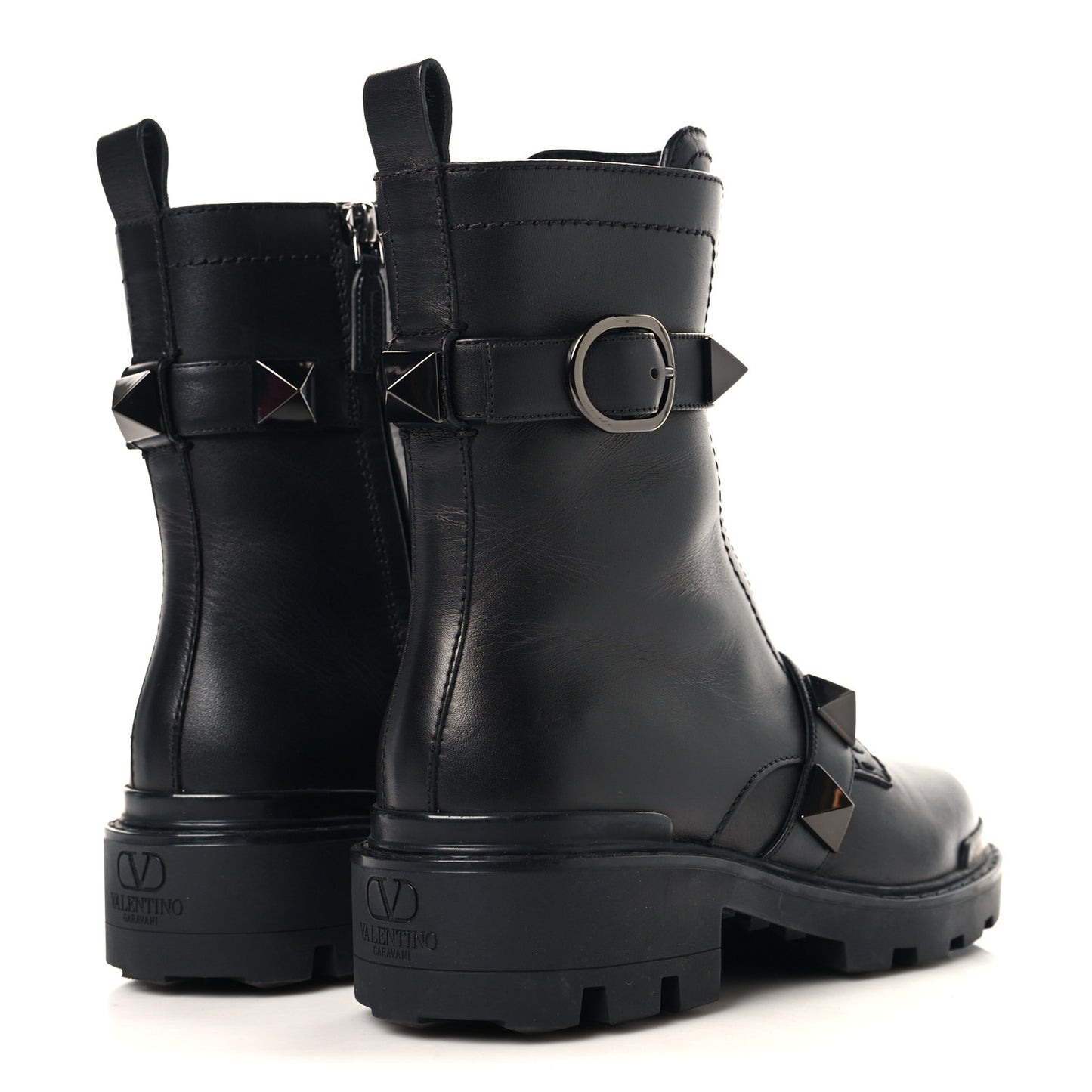 Calfskin Tonal Roman Stud 20/40mm Combat Boots 36.5 Black