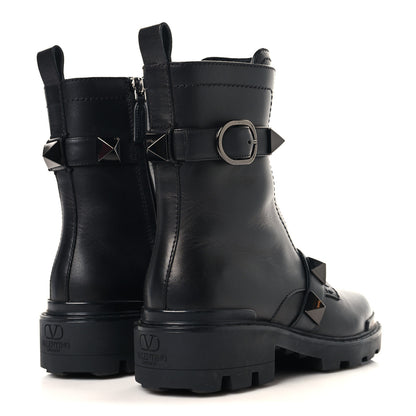 Valentino Garavani Calfskin Tonal Roman Stud 20/40mm Combat Boots 36.5 Black 5 of 9