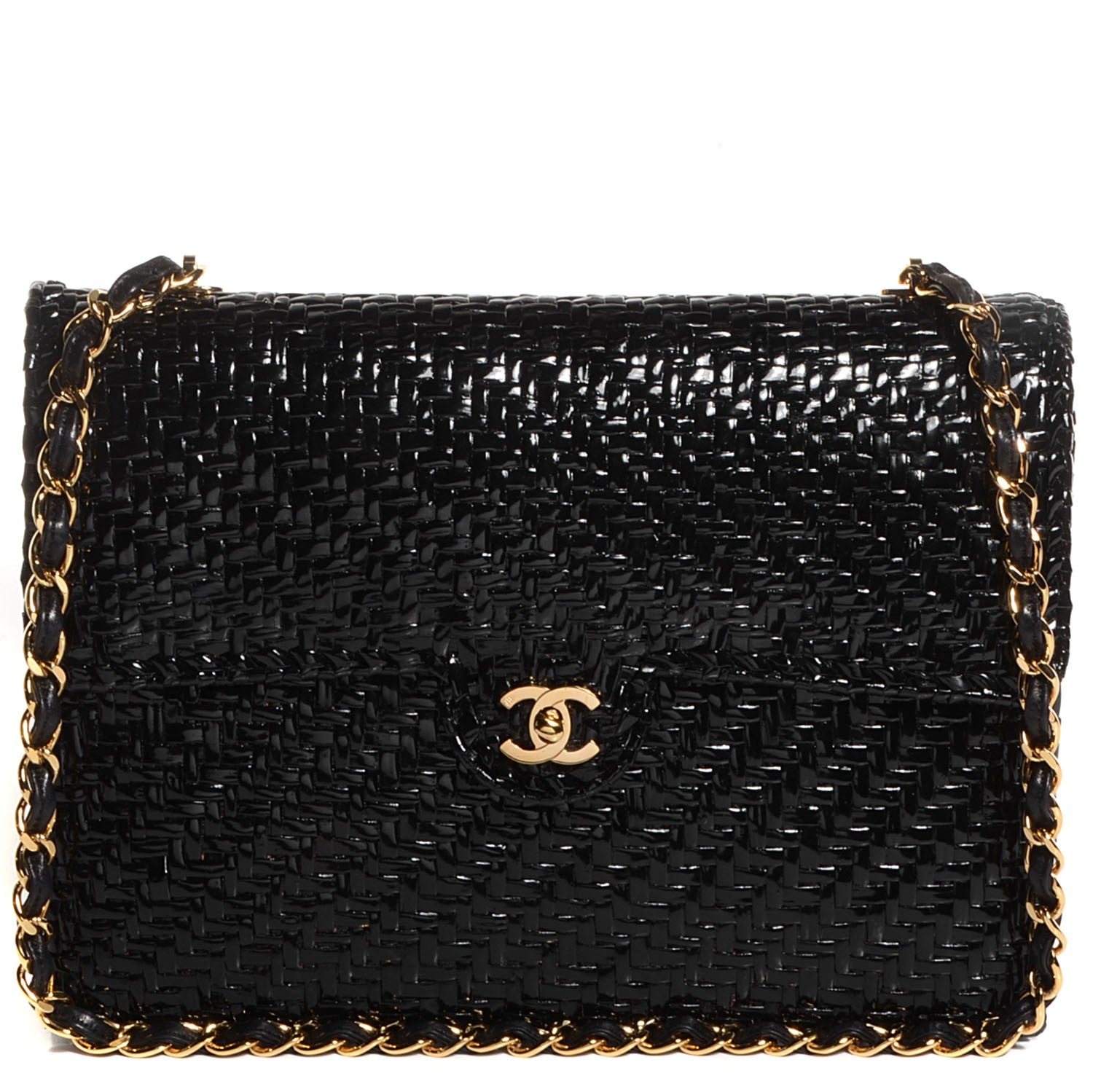 Chanel Lacquered Woven Straw Jumbo Single Flap Black 1 of 8