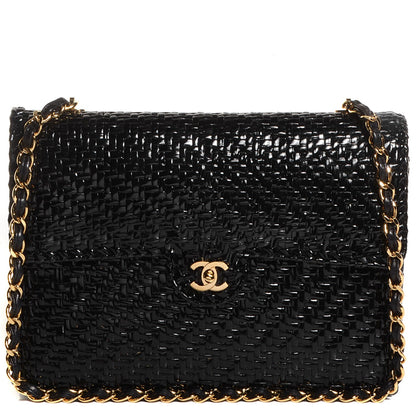 Chanel Lacquered Woven Straw Jumbo Single Flap Black 1 of 8