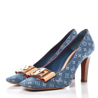 Louis Vuitton Denim Monogram Ginger Closed Pumps 40 Natural 3 of 9