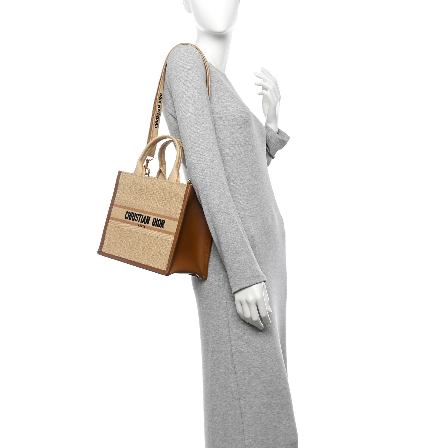 Christian Dior Raffia Calfskin Oblique Embroidered Small Book Tote Beige Camel 2 of 9