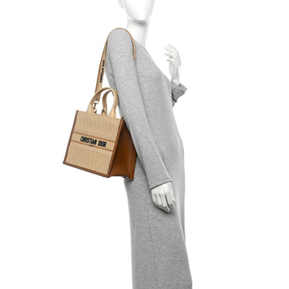 Christian Dior Raffia Calfskin Oblique Embroidered Small Book Tote Beige Camel 2 of 9