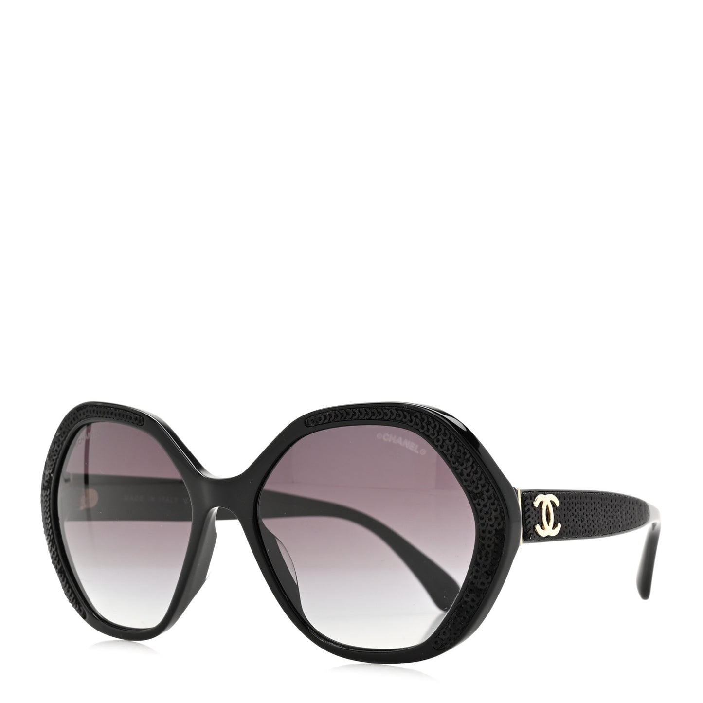 Acetate Sequin Round Sunglasses 5451-A Black