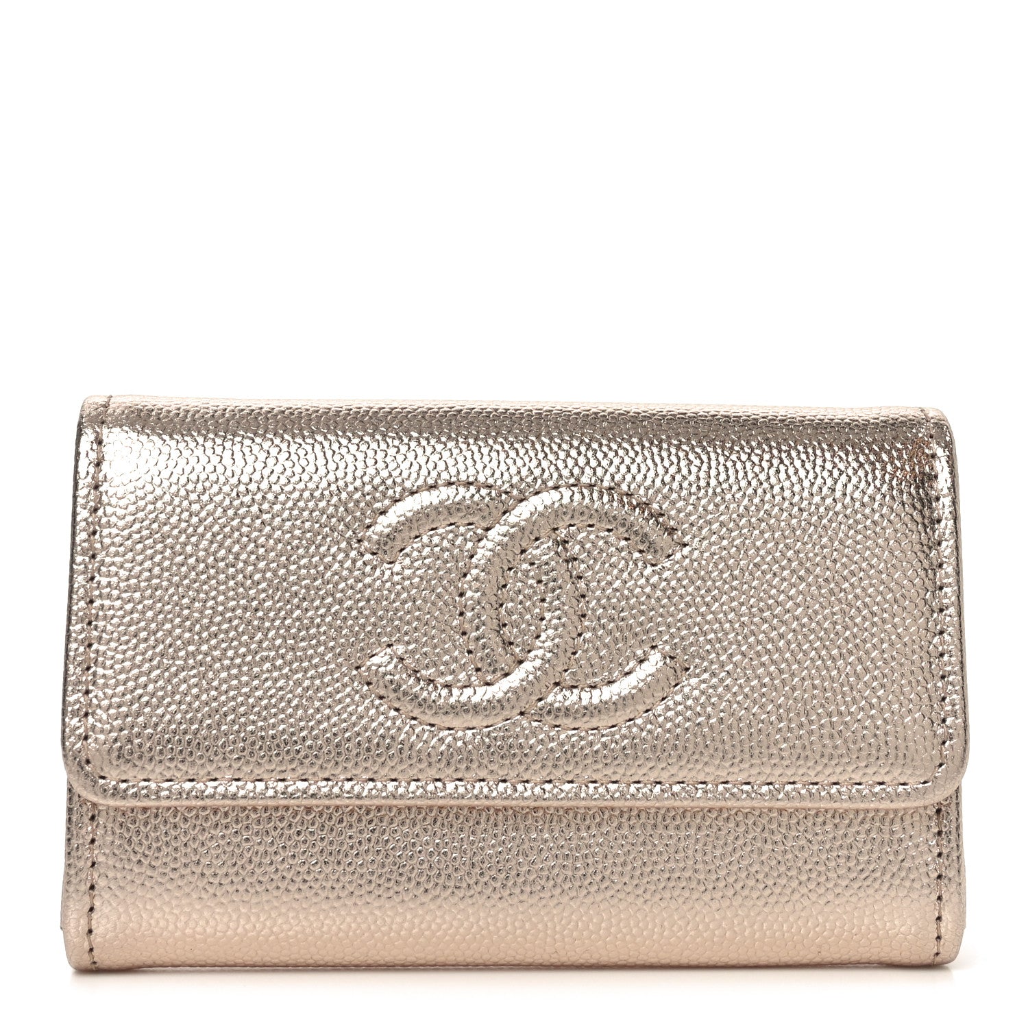 Chanel Metallic Caviar Quilted CC Flap Card Holder Copper 1 of 8