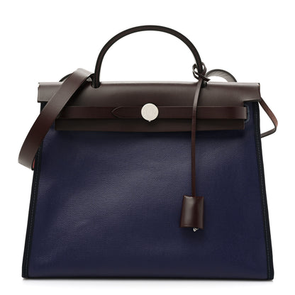 Hermes Toile H Berline Vache Hunter Herbag Zip PM 31 Bleu Encre Black 1 of 11