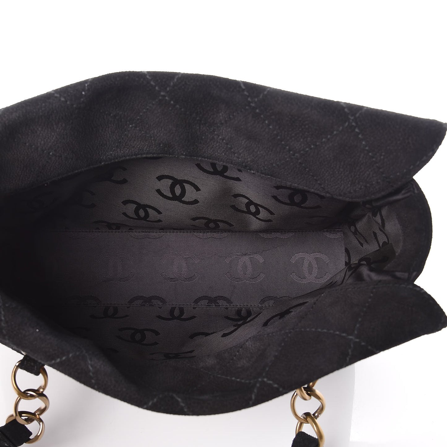 Suede Stitched Shoulder Bag Black