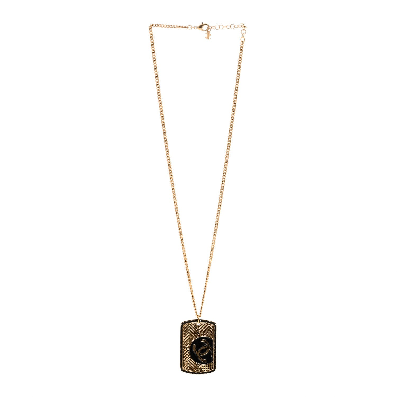 Chanel CC ID Dog Tag Charm Necklace Gold Black 3 of 5